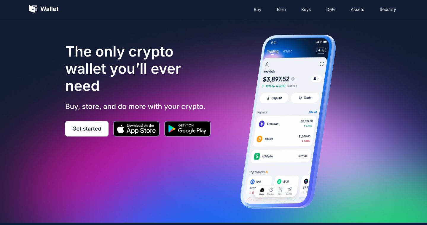 Blockchain.com 钱包产品页面,展示了手机上的应用程序