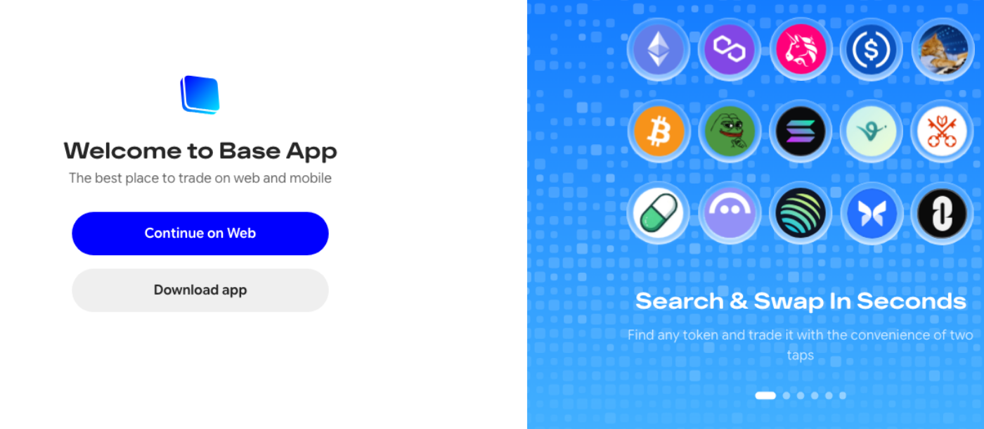 Base 应用的欢迎界面,即更名后的 Coinbase Wallet